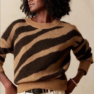 Banana Republic Zebra Wedge Crewneck Sweater XXL Tan/Dark Brown